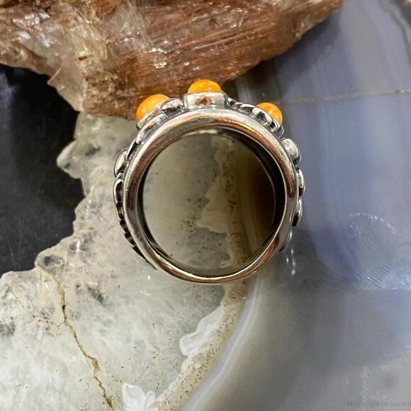 Carolyn Pollack Sterling Silver 5 Orange Spiny Oyster Petroglyph Ring For Women - Picture 8 of 10
